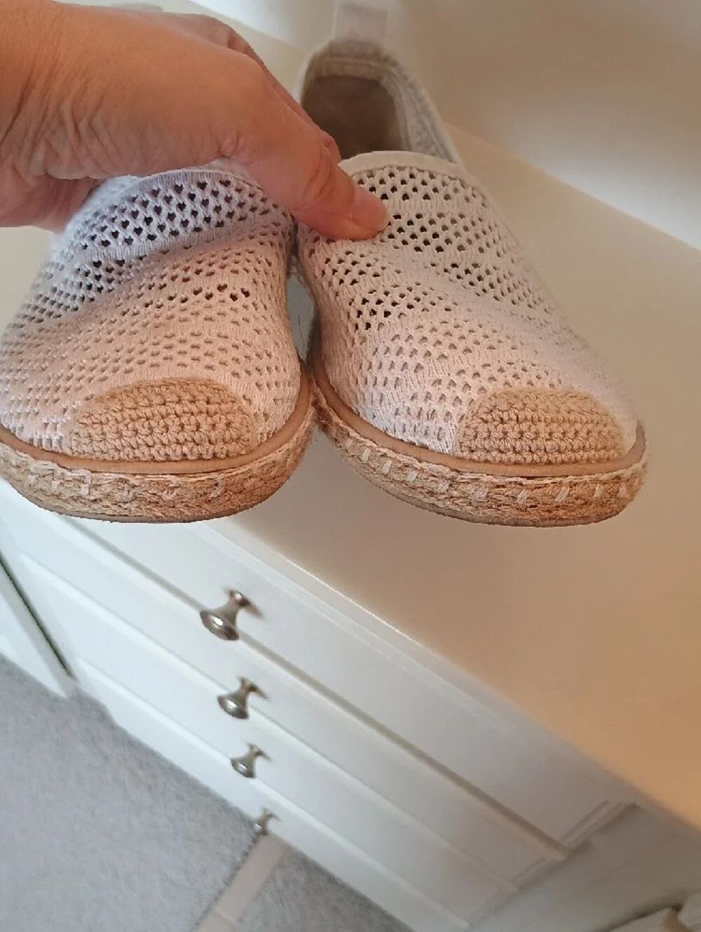 Women’s White Crochet Espadrille Heart Design Slip-On Shoes Flats